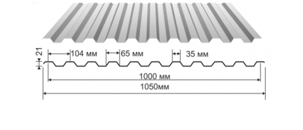 Профнастил оцинкованный С-21 1050x2000 (эконом) купить недорого в Дубне