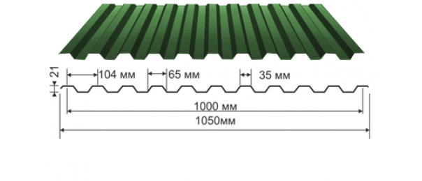 Профнастил зеленый оцинкованный  RAL 6005 С-21 купить недорого в Дубне